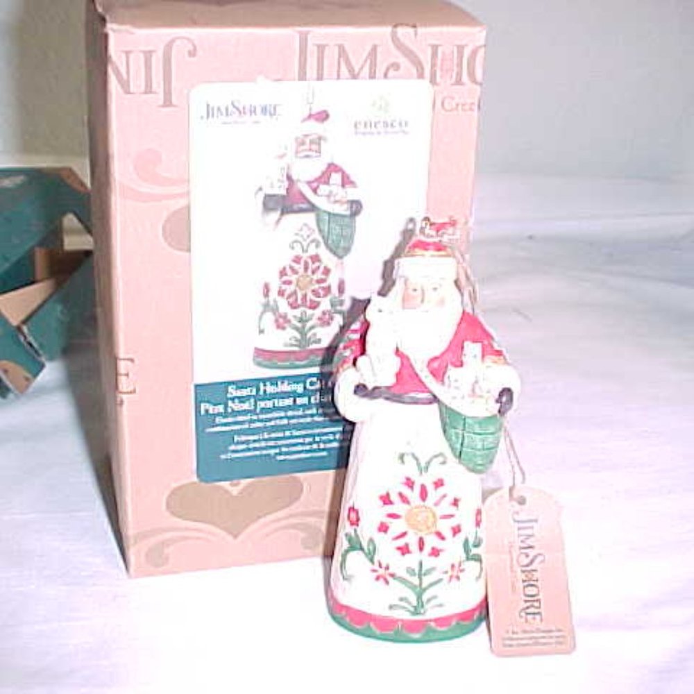 Jim Shore "Santa with Cat and Kittens" Christmas Tree Ornament WITH Box 2022